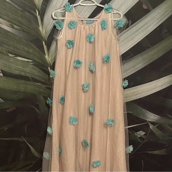 no brand/handmade Dresses & Skirts - Cream and Blue Midi Sundress with Spaghetti Straps